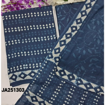 CODE JA251303: Indigo blue hand block printed pure cotton unstitched salwar material(lining needed)hand block printed
