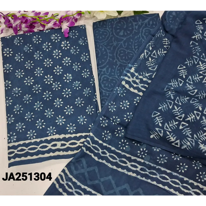 CODE JA251304: Indigo blue hand block printed pure cotton unstitched salwar material(lining needed)hand block printed