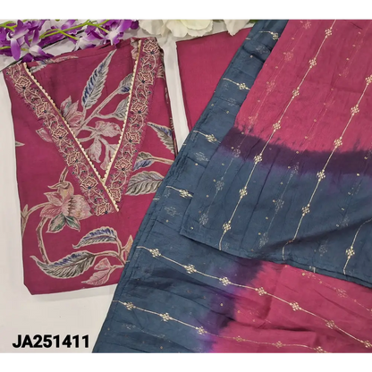 CODE JA251411: dark beetroot purple modal maslin silk unstitched salwar material v neck with zari work(lining