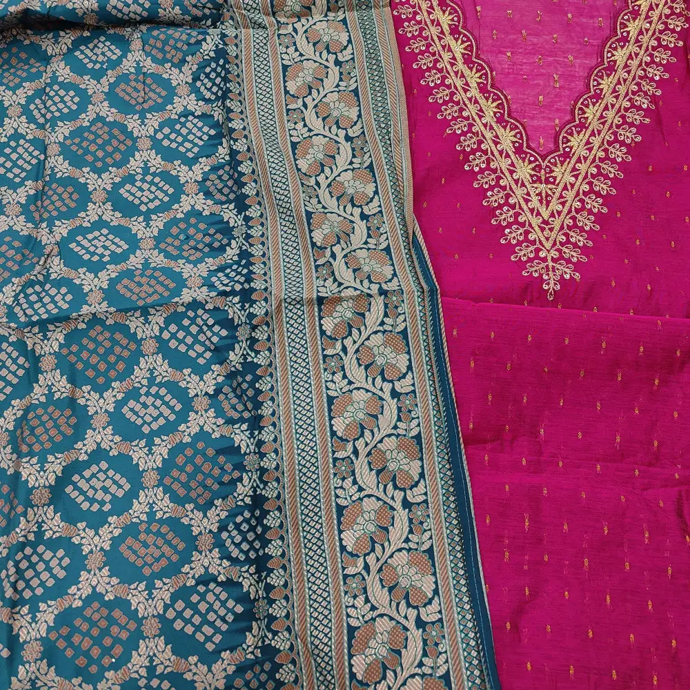 Neidhal rani pink silk cotton unstitched salwar material festive wear ja251601 2