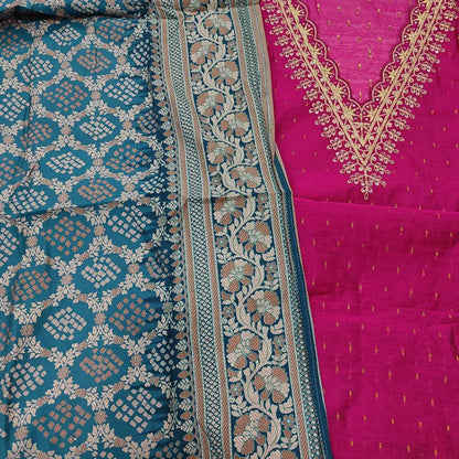 Neidhal rani pink silk cotton unstitched salwar material festive wear ja251601 2