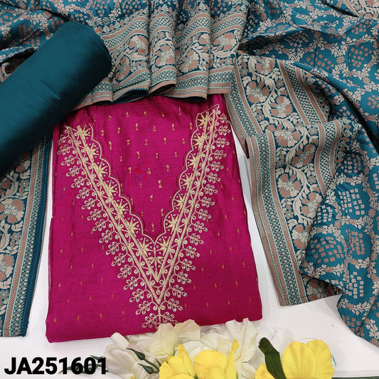 Neidhal rani pink silk cotton unstitched salwar material festive wear ja251601