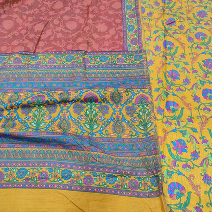 CODE JA251604: Light orange floral printed fancy soft silk unstitched salwar material(lining needed)brick red sobar