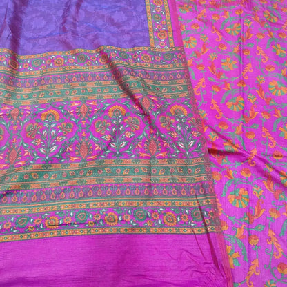 CODE JA251605: Pink floral printed fancy soft silk unstitched salwar material(lining needed)purple sobar printed fancy