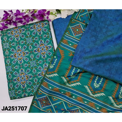 CODE JA251707: Turquoise green ikat printed fancy silk unstitched salwar material(lining needed)teal blue sobar patola