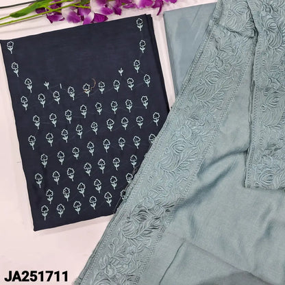 CODE JA251711: Dark blue vichithra silk cotton unstitched salwar material thread& bead work on yoke(thin fabric lining