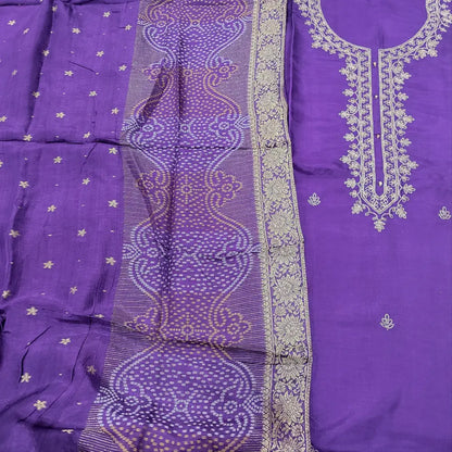 CODE JA251801: Light purple premium dola silk unstitched salwar material zari work on yoke &front(shiny fabric lining