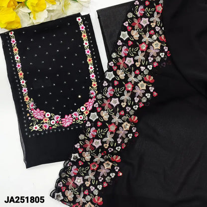 CODE JA251805: Black semi georgette unstitched salwar material embroidered& sequins work on yoke(thin fabric lining
