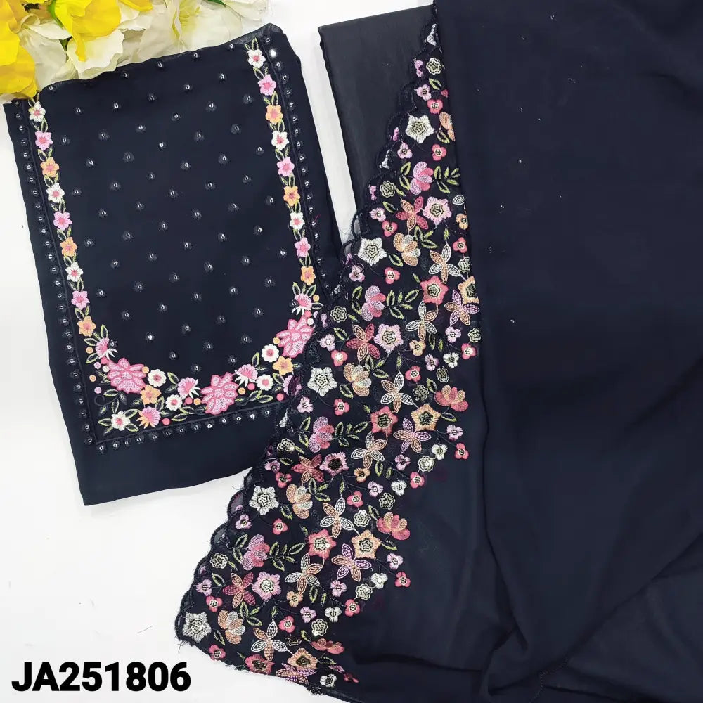 CODE JA251806: Dark blue semi georgette unstitched salwar material embroidered& sequins work on yoke(thin fabric lining
