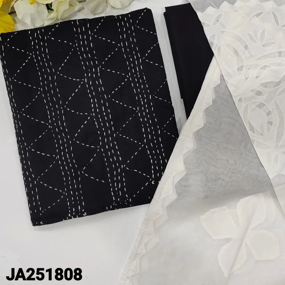 CODE JA251808: Black premium cotton unstitched salwar material hand embroidered on front(lining optional)matching pure