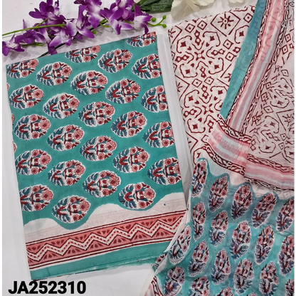 CODE JA252310: Pastel blue hand block printed premium soft cotton unstitched salwar material(lining needed)block