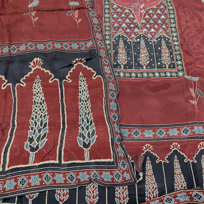 CODE JA252311: Dark maroon digital printed premium russian silk unstitched salwar material heavy sequins& zari work