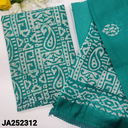 CODE JA252312: Turquoise blue batik dyed schiffli embroidered pure cotton unstitched salwar material(lining
