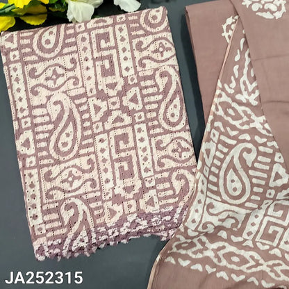 CODE JA252315: Light mauve batik dyed schiffli embroidered pure cotton unstitched salwar material(lining needed)batik