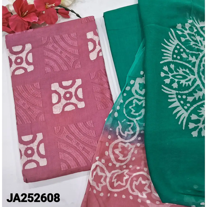 CODE JA252608: Pink original batik dyed pure soft cotton unstitched salwar material embroidered on front(lining