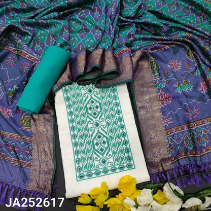 CODE JA252617: White premium self embroidered jakard glazed cotton unstitched salwar material cross stitch embroidered