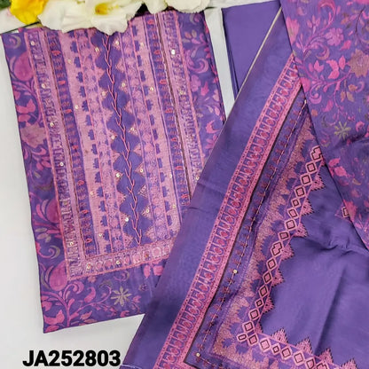 CODE JA252803: Purple digital printed silk cotton unstitched salwar material (tin fabric lining needed) cotton fabric