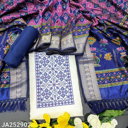 CODE JA252902: White premium self embroidered jakard glazed cotton unstitched salwar material cross stitch embroidered