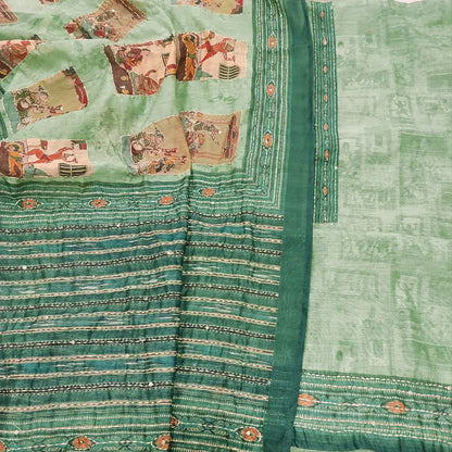 CODE JA253001: Pastel green digital printed silk cotton unstitched salwar material(thin fabric lining needed)matching