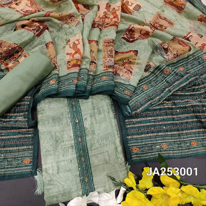 CODE JA253001: Pastel green digital printed silk cotton unstitched salwar material(thin fabric lining needed)matching