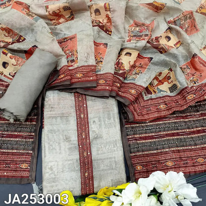 CODE JA253003: Grey digital printed silk cotton unstitched salwar material (thin fabric lining needed) matching santoon
