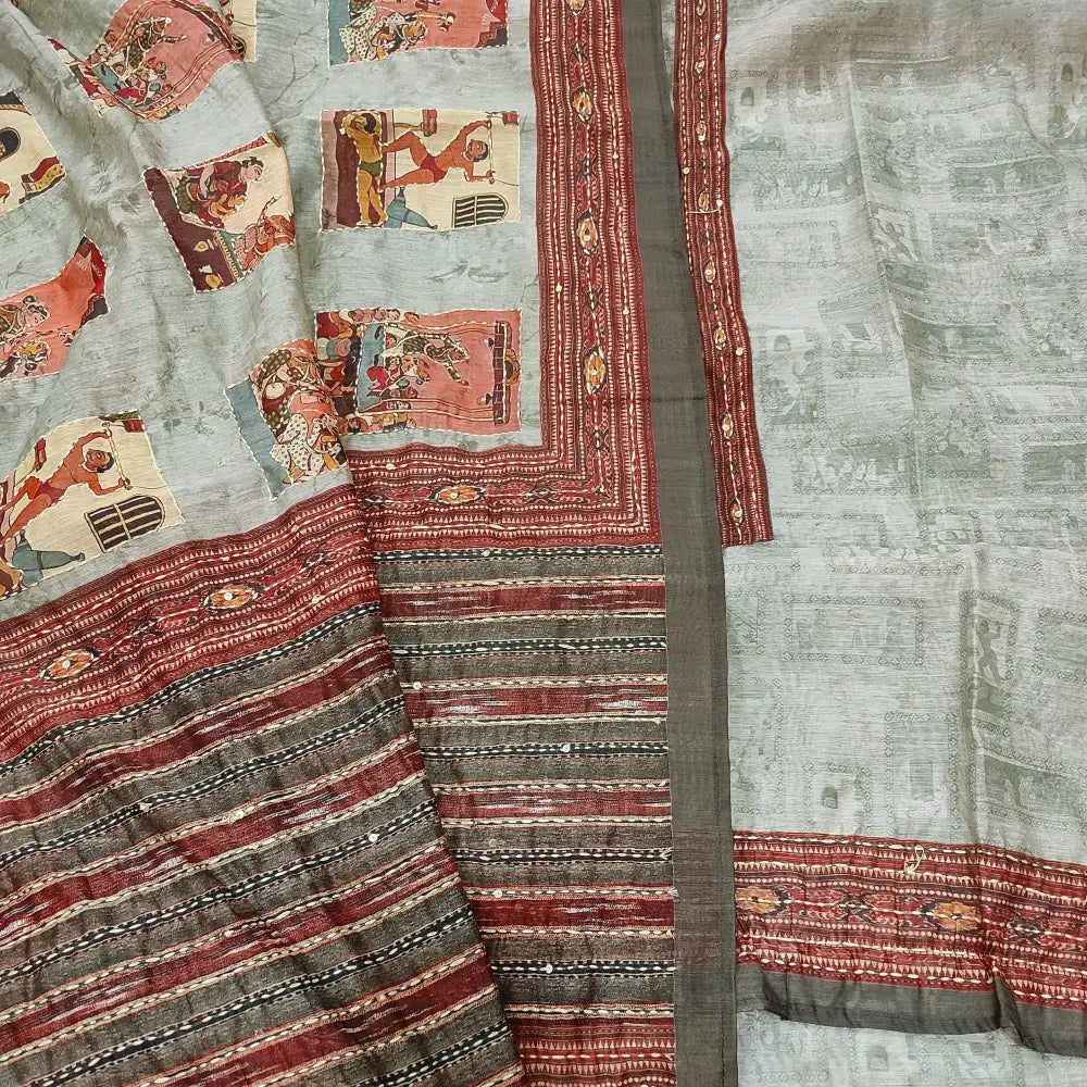 CODE JA253003: Grey digital printed silk cotton unstitched salwar material (thin fabric lining needed) matching santoon