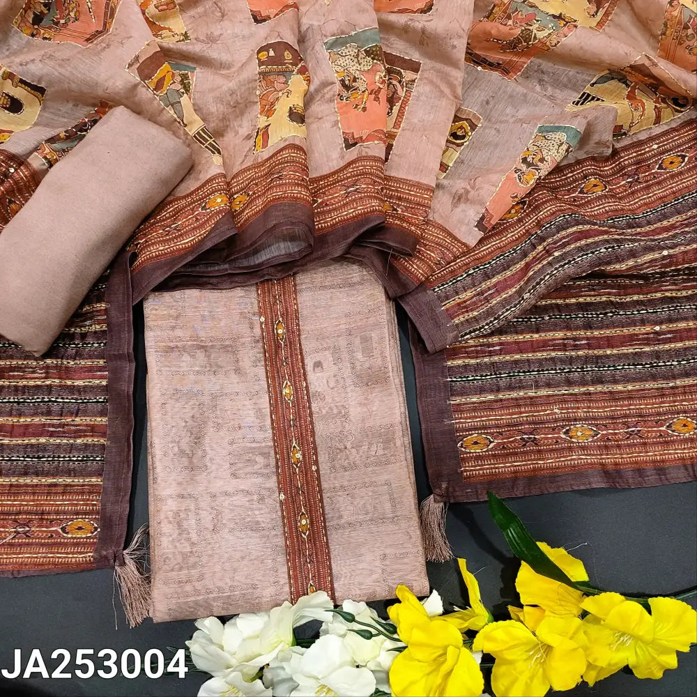 CODE JA253004: Pale pink digital printed silk cotton unstitched salwar material (thin fabric lining needed) matching