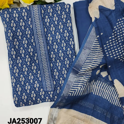 CODE JA253007: Royal blue printed semi linen unstitched salwar material (thin fabric lining needed) matching cotton