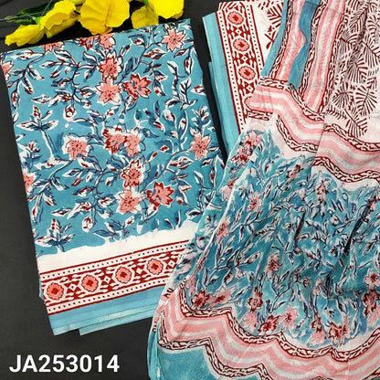 CODE JA253014: Pastel blue hand block printed premium cotton unstitched salwar material (lining needed) hand block