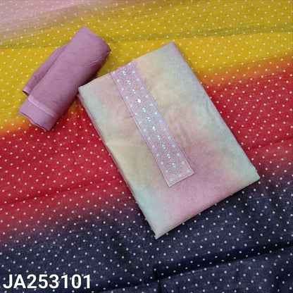 CODE JA253101: Multi color with golden tint printed tissue silk cotton unstitched salwar material thread& real mirror