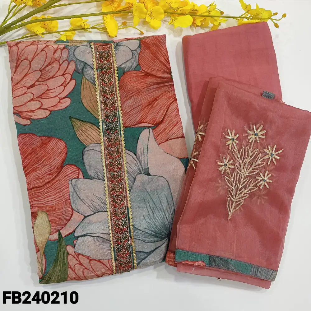 CODE JL240210: Blue base with golden tint Pure chinon silk unstitched salwar material(soft,silky,shiny,lining