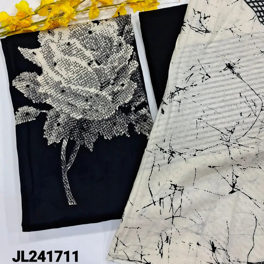 CODE JL241711: Black satin cotton unstitched salwar material floral printed all over thread& sequins work