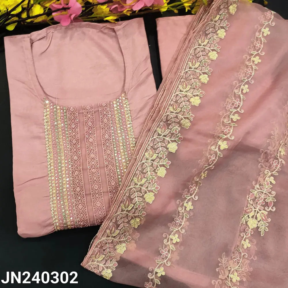 CODE JN240302: Pastel pink designer premium silk cotton unstitched salwar material zardozi sequins pearl bead& faux