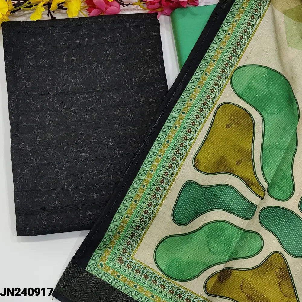CODE JN240917: Black semi gicha textured silk cotton unstitched salwar material self woven design all over(thin fabric