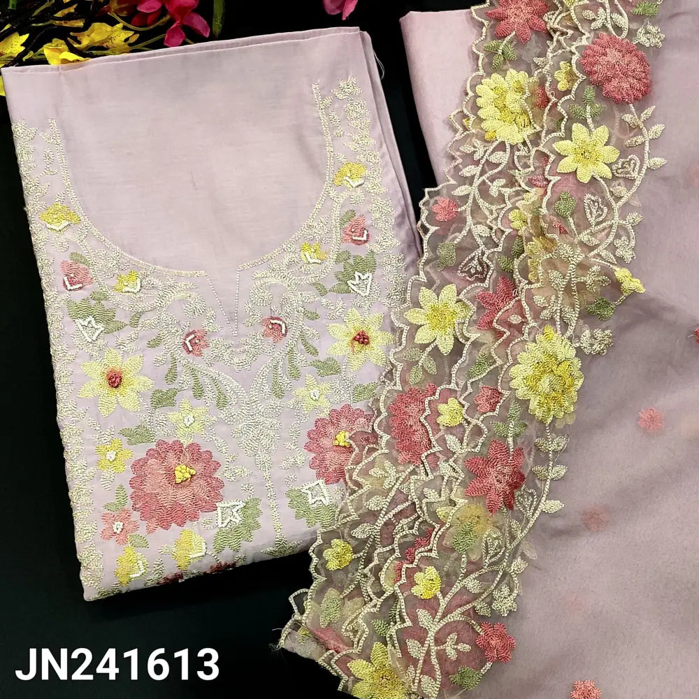 CODE JN241613: Mauve designer premium silk cotton unstitched salwar material embroidered on yoke(lining