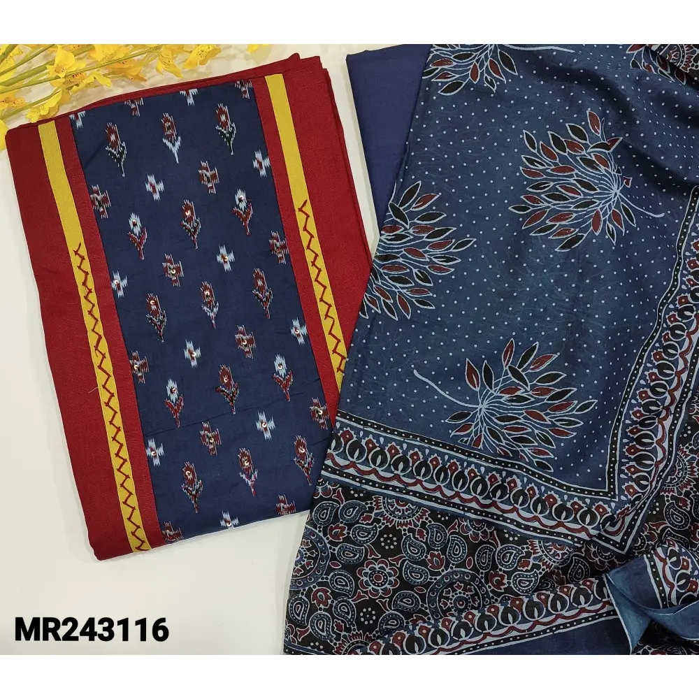 CODE MR243116: Maroon premium cotton unstitched salwar material,yoke patch with kantha stitch&sequins detailing(lining