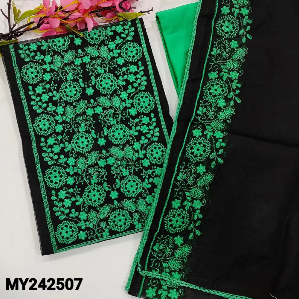 CODE MY242507: Black noil fabric unstitched salwar material embroidered on yoke(netted fabric lining needed)lace work