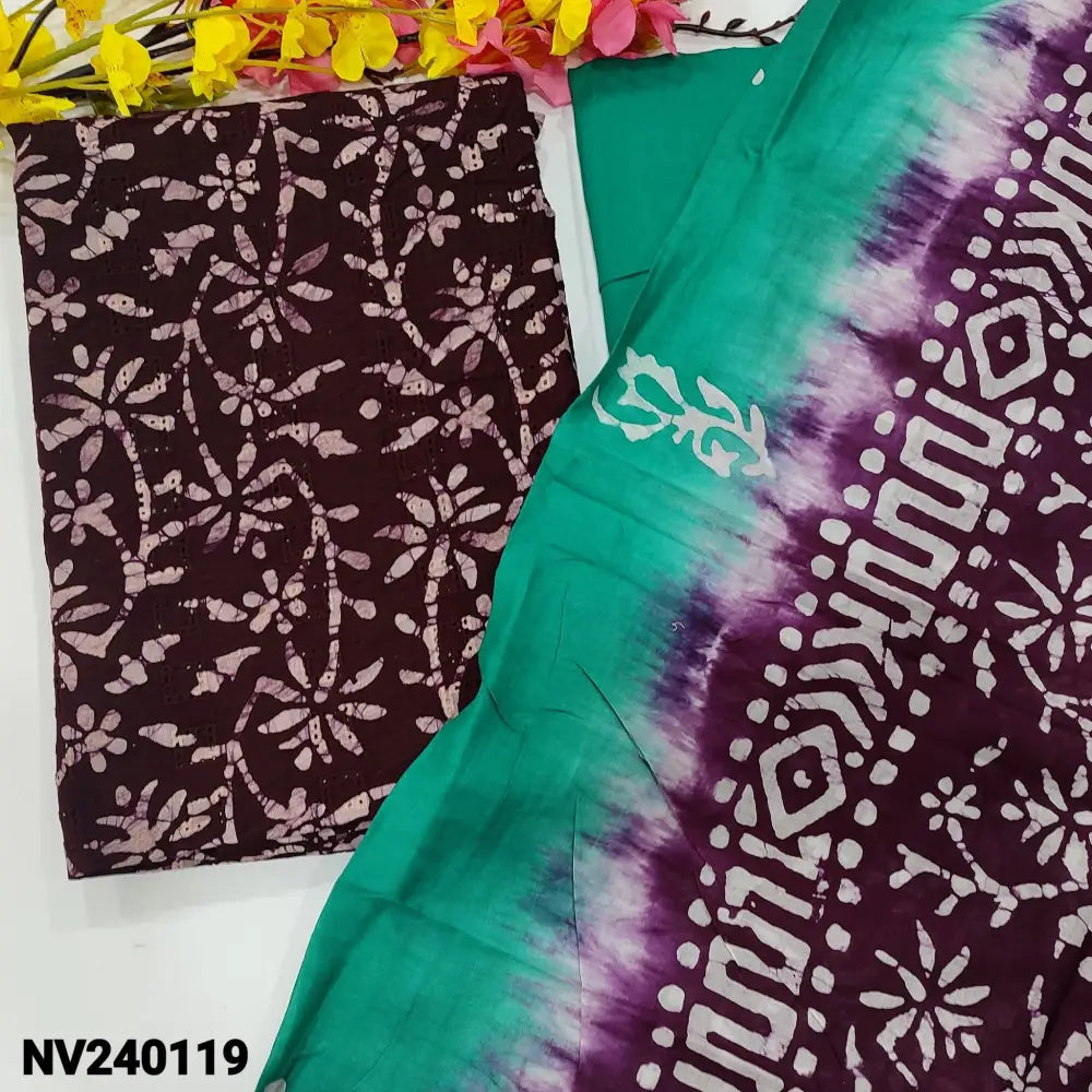 CODE NV240119: Beetroot purple original batik dyed cotton unstitched salwar material embroidered& cut work