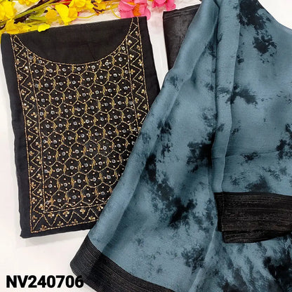 CODE NV240706: Black fancy silk cotton unstitched salwar material heavy bead work on yoke(lining needed)matching silky