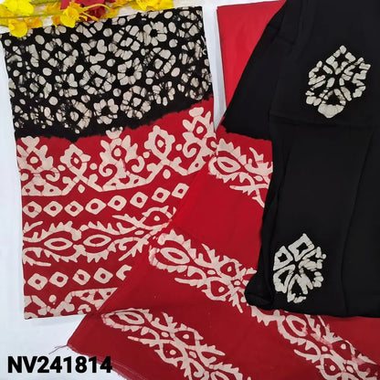 CODE NV241814: Black original batik dyed pure crepe georgette unstitched salwar material(thin fabric lining