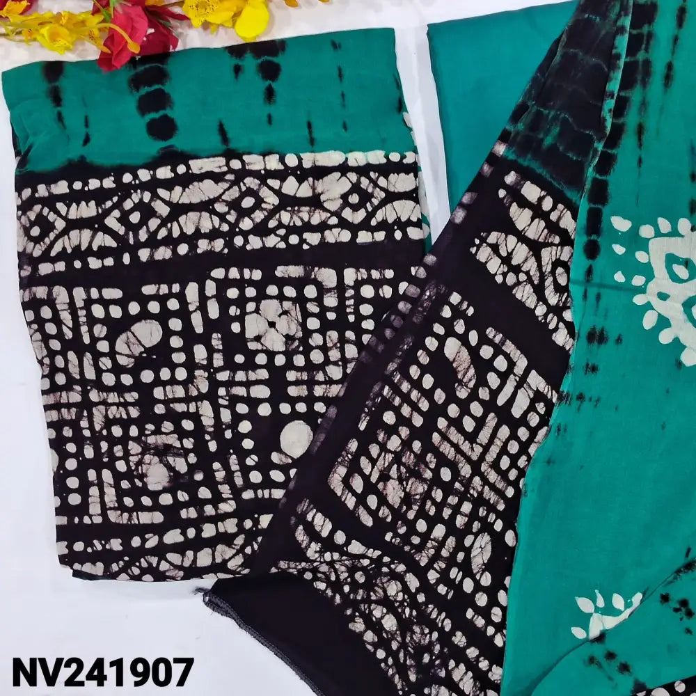 CODE NV241907: Turquoise green original batik dyed pure crepe georgette unstitched salwar material(thin fabric lining