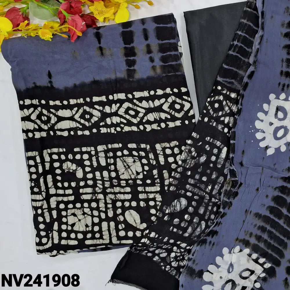 CODE NV241908: Bluish grey original batik dyed pure crepe georgette unstitched salwar material(thin fabric lining