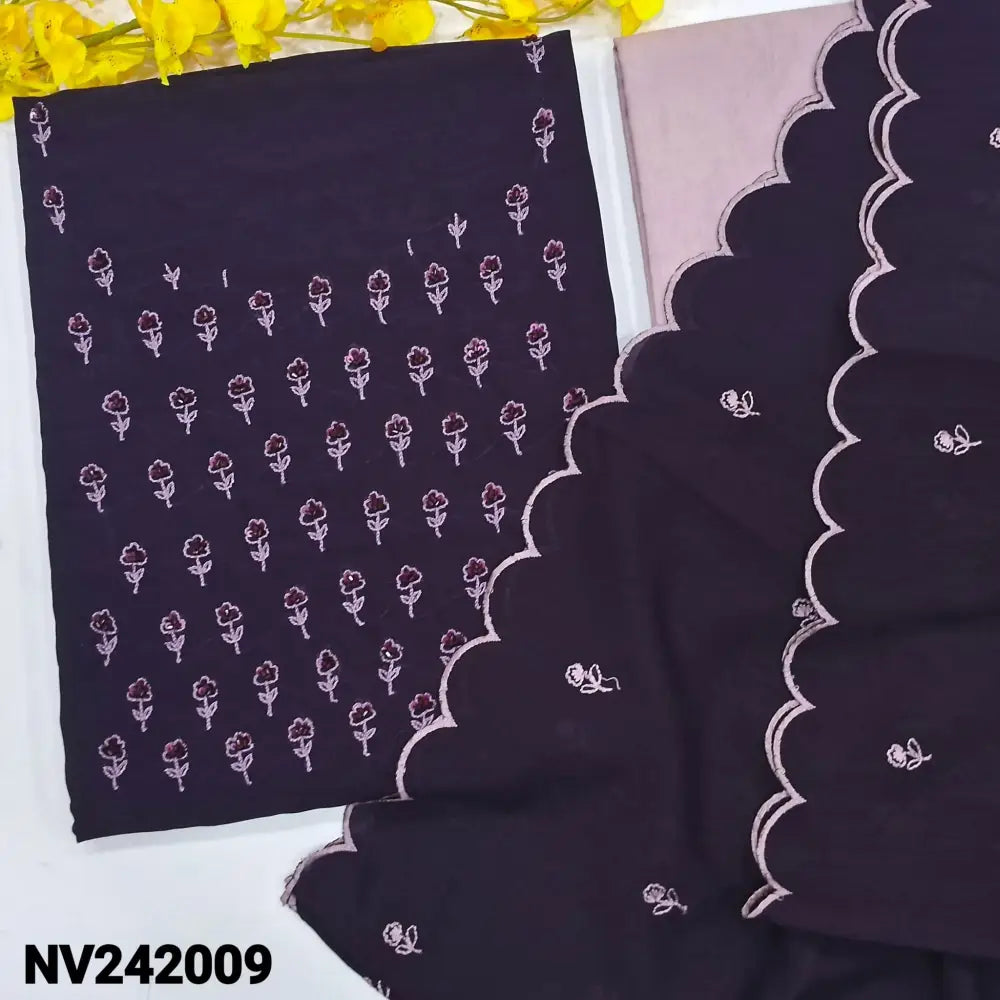 CODE NV242009: Deep wine purple vichithra silk cotton unstitched salwar material thread& bead work on yoke(thin fabric