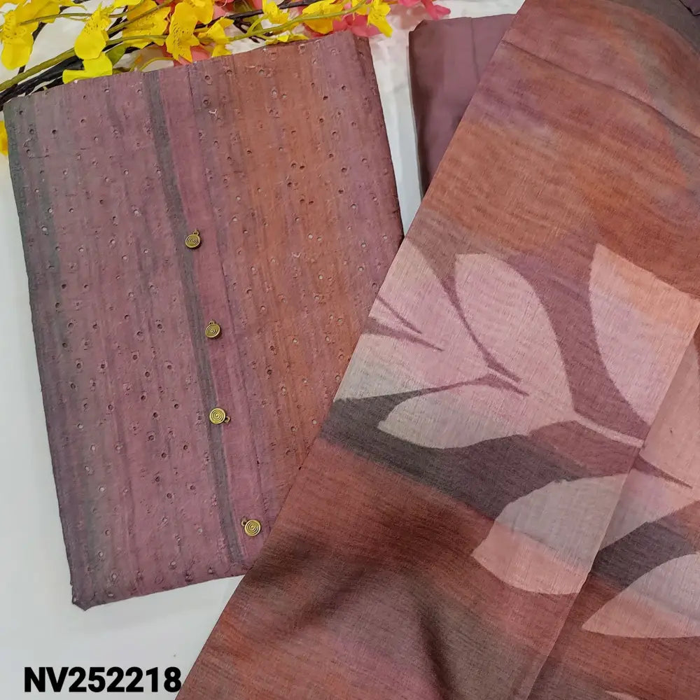 CODE NV242218: Mauve digital printed silk cotton unstitched salwar material fancy buttons on yoke schiffli embroidered