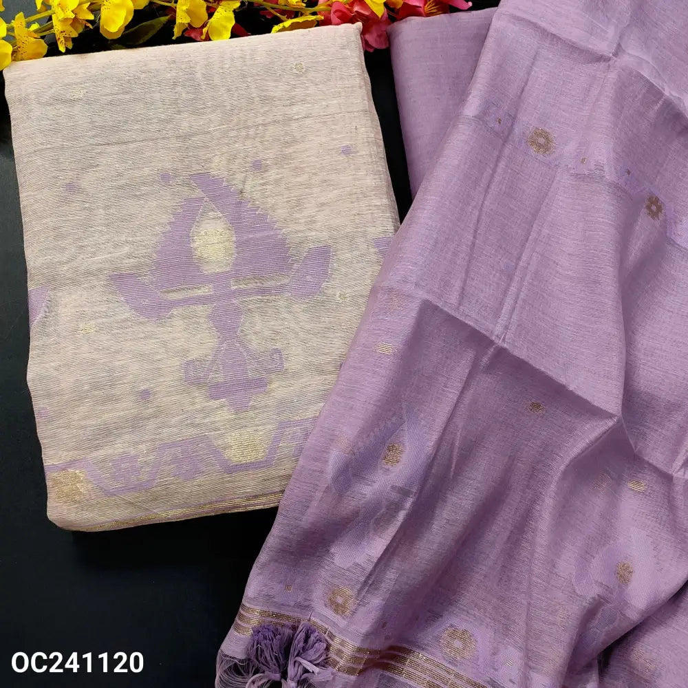 CODE OC241120: Pale lavender jamdani woven slub silk cotton unstitched salwar material(thin fabric lining