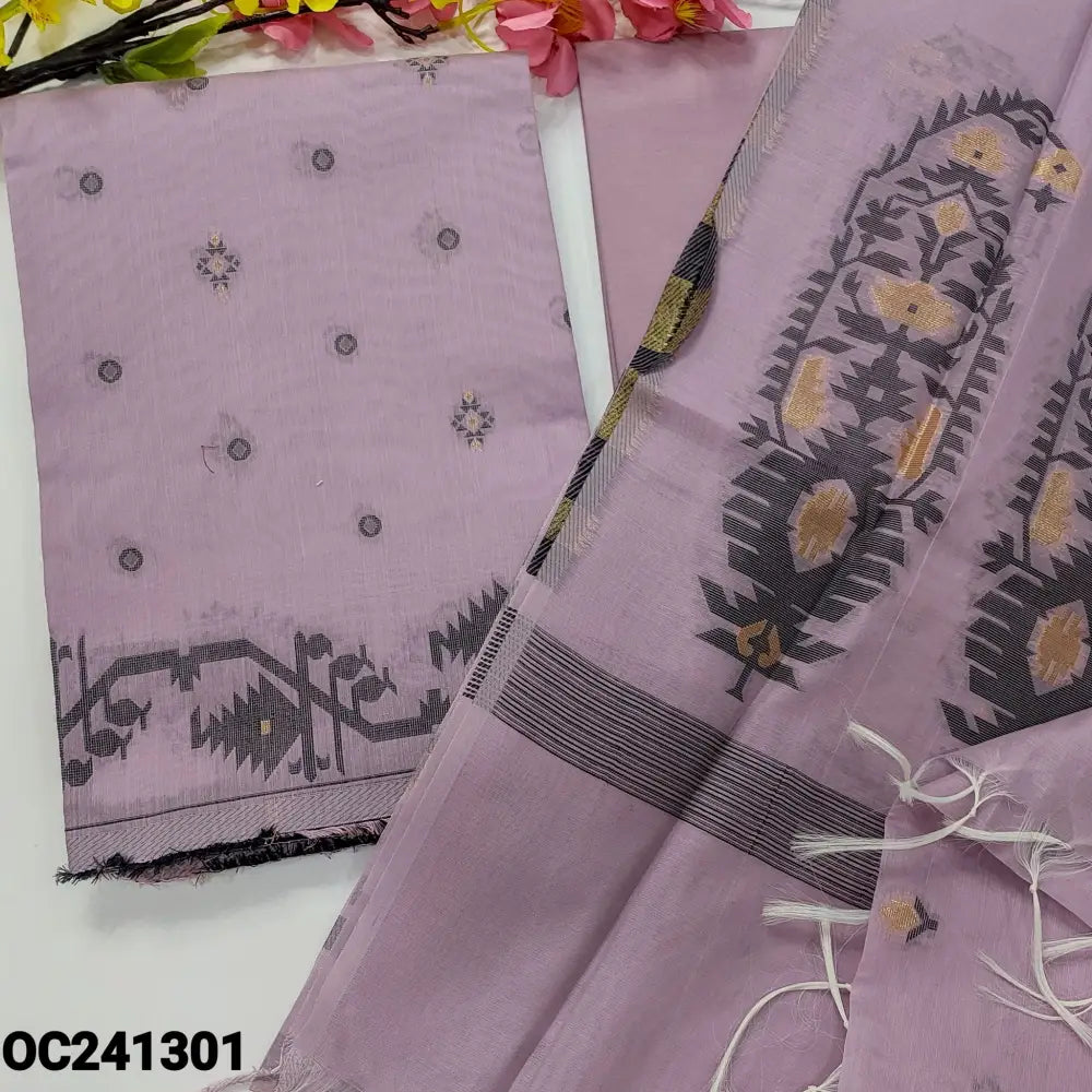 CODE OC241301: Lavender jamdani woven silk cotton unstitched salwar material(thin fabric lining needed)matching cotton