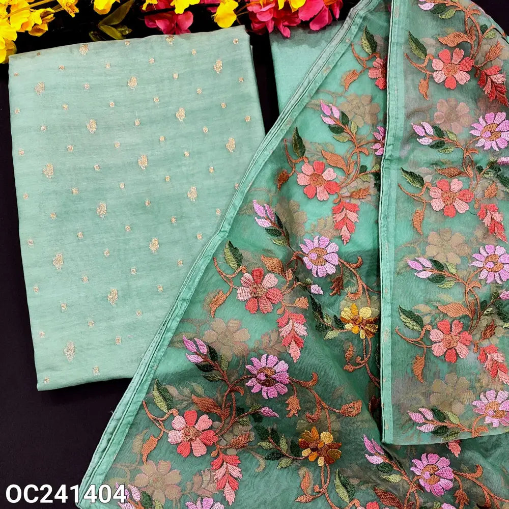 CODE OC241404: Pastel blue designer premium silk cotton unstitched salwar material zari woven design all over(thin