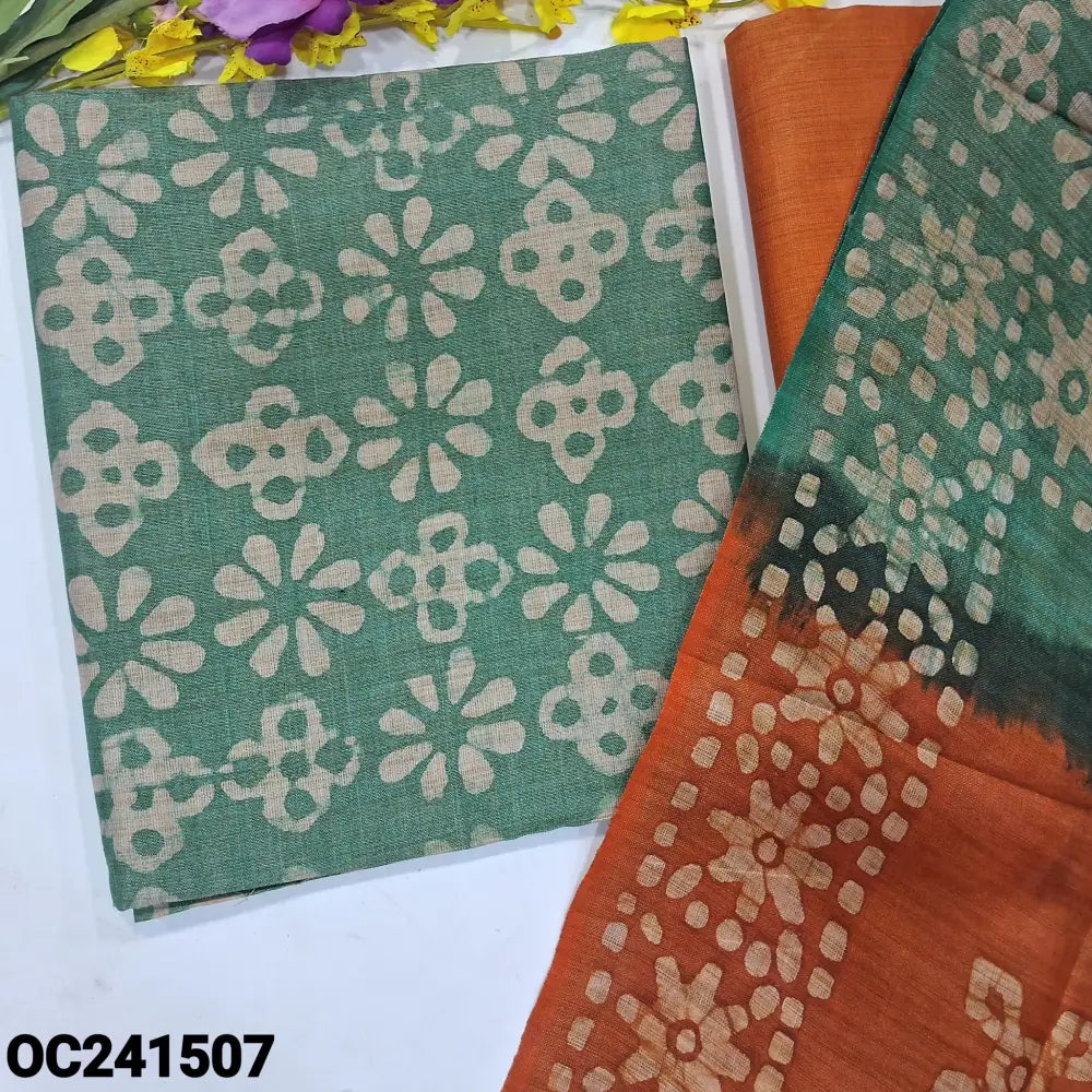 CODE OC241507: Light turquoise green original batik bagalpuri jute silk cotton unstitched salwar material(lining