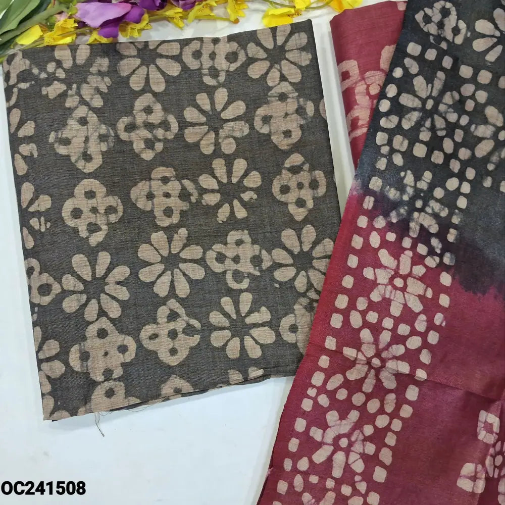 CODE OC241508: Pepper black original batik bagalpuri jute silk cotton unstitched salwar material(lining needed)pink