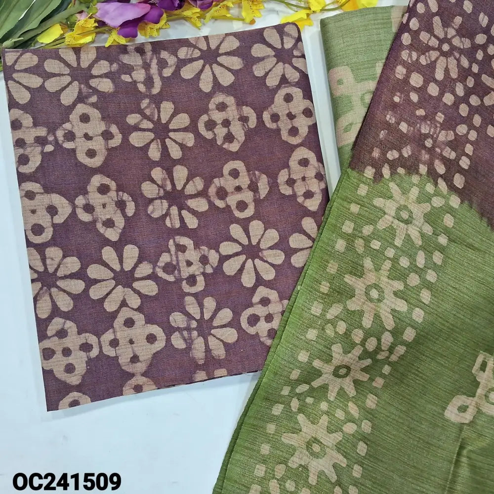 CODE OC241509: Dark purple original batik bagalpuri jute silk cotton unstitched salwar material(lining needed)pastel